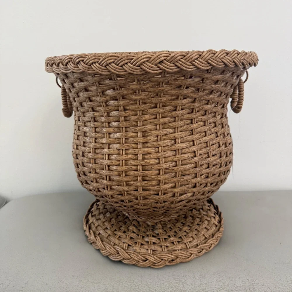Threshold Studio McGee Woven Urn Planter Brown Wicker Outdoor Indoor 14in